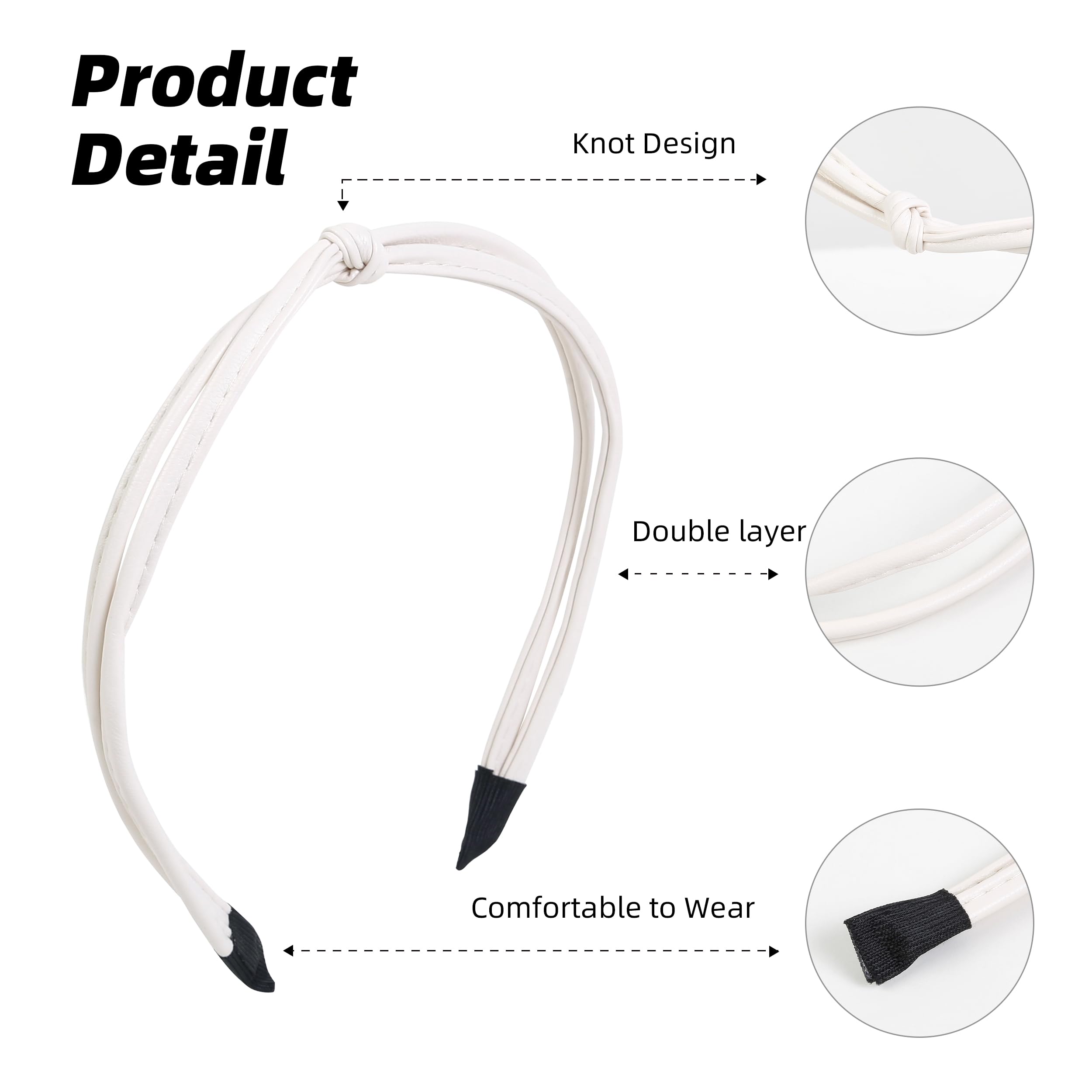 Diadema de cuero delgada de WOVOWOVO en blanco, añade brillo y estilo sutil.