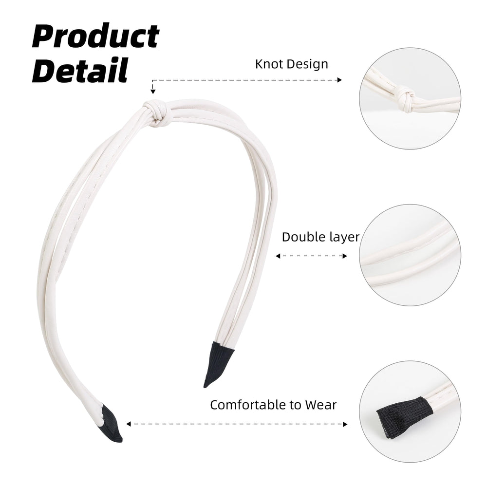 Diadema de cuero delgada de WOVOWOVO en blanco, añade brillo y estilo sutil.