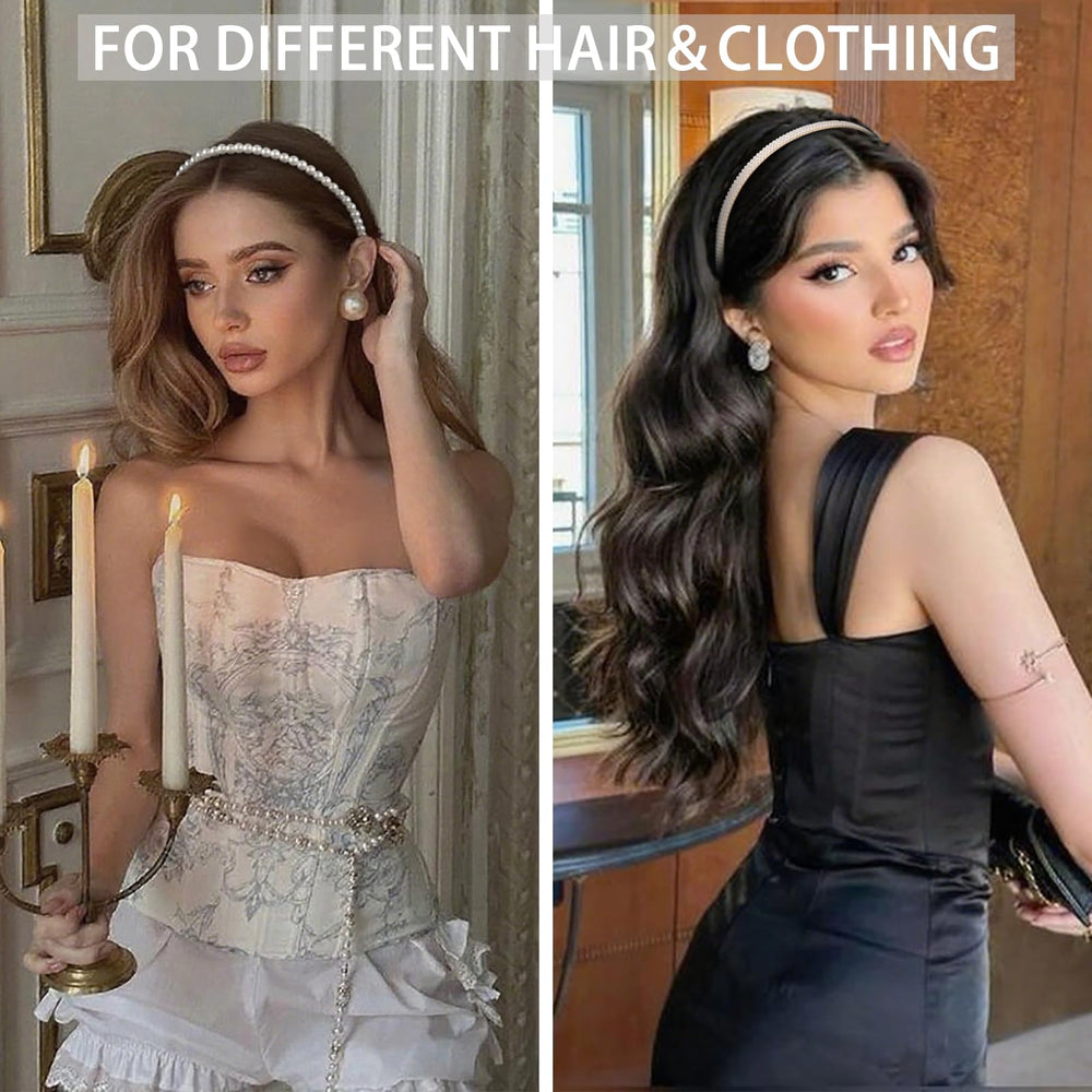 Diadema de perlas con ajuste flexible, ideal para uso prolongado.