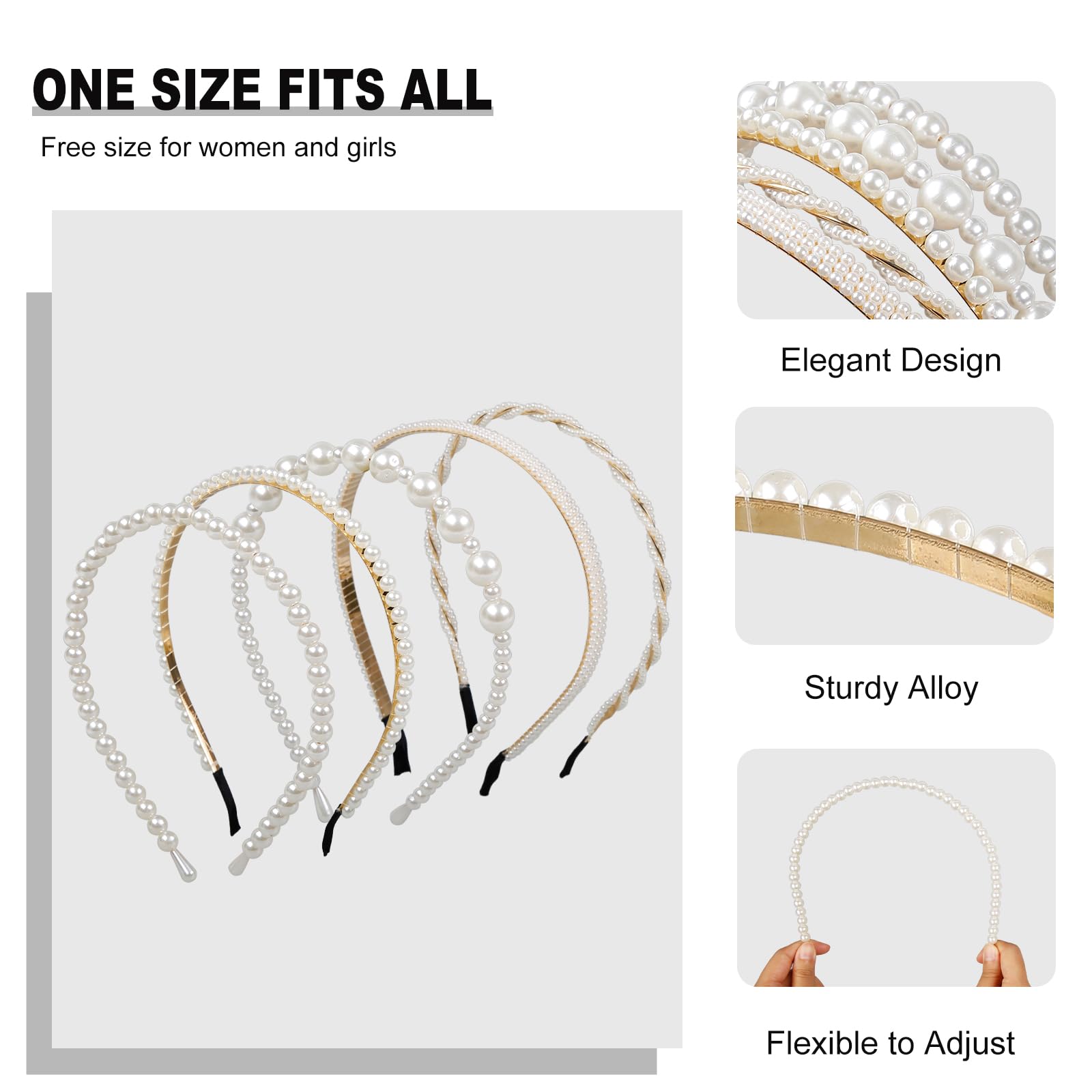 Diadema de perlas multi capa de WOVOWOVO, ideal para looks formales.