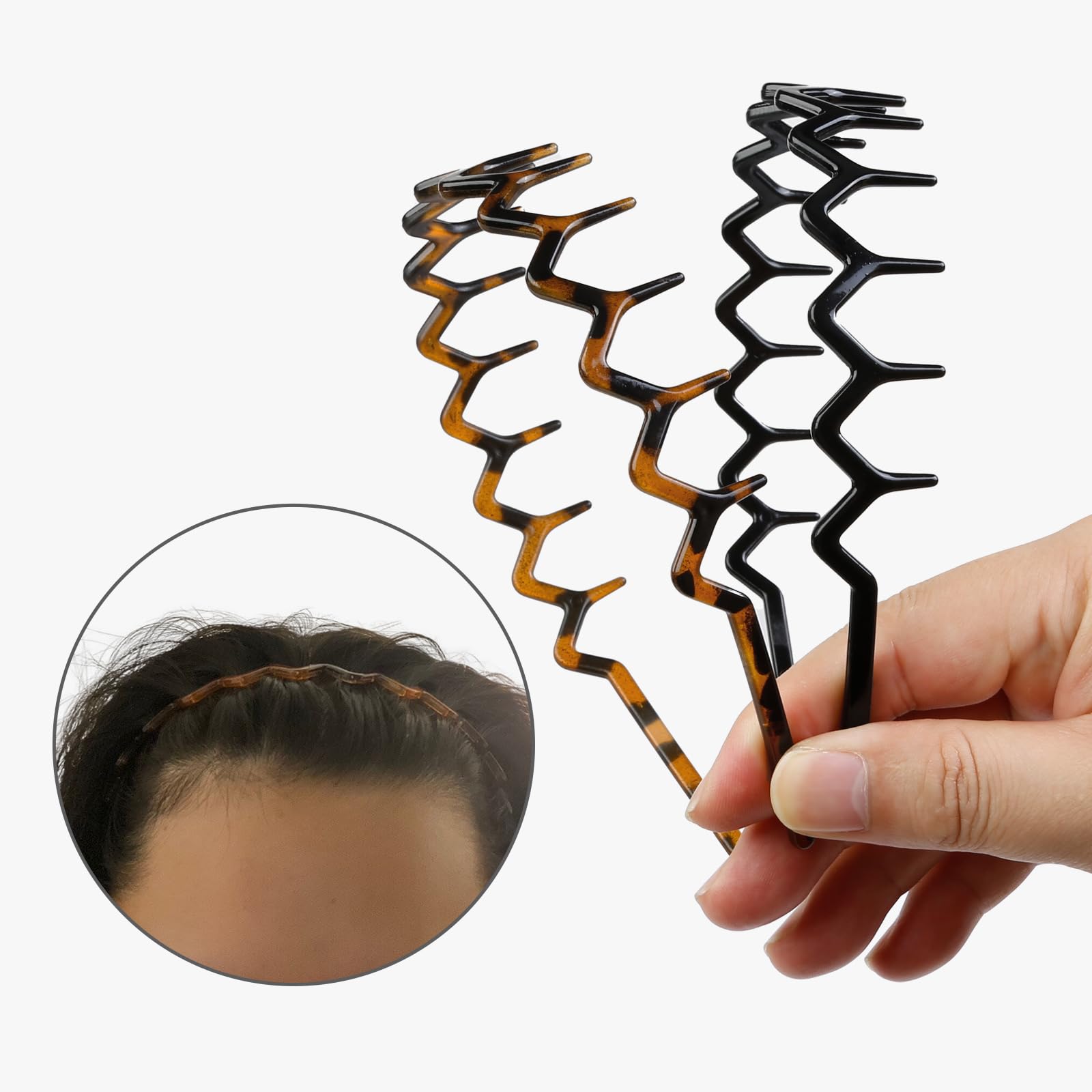 WOVOWOVO diadema zigzag con dientes marrón oscuro, diseño anti deslizante