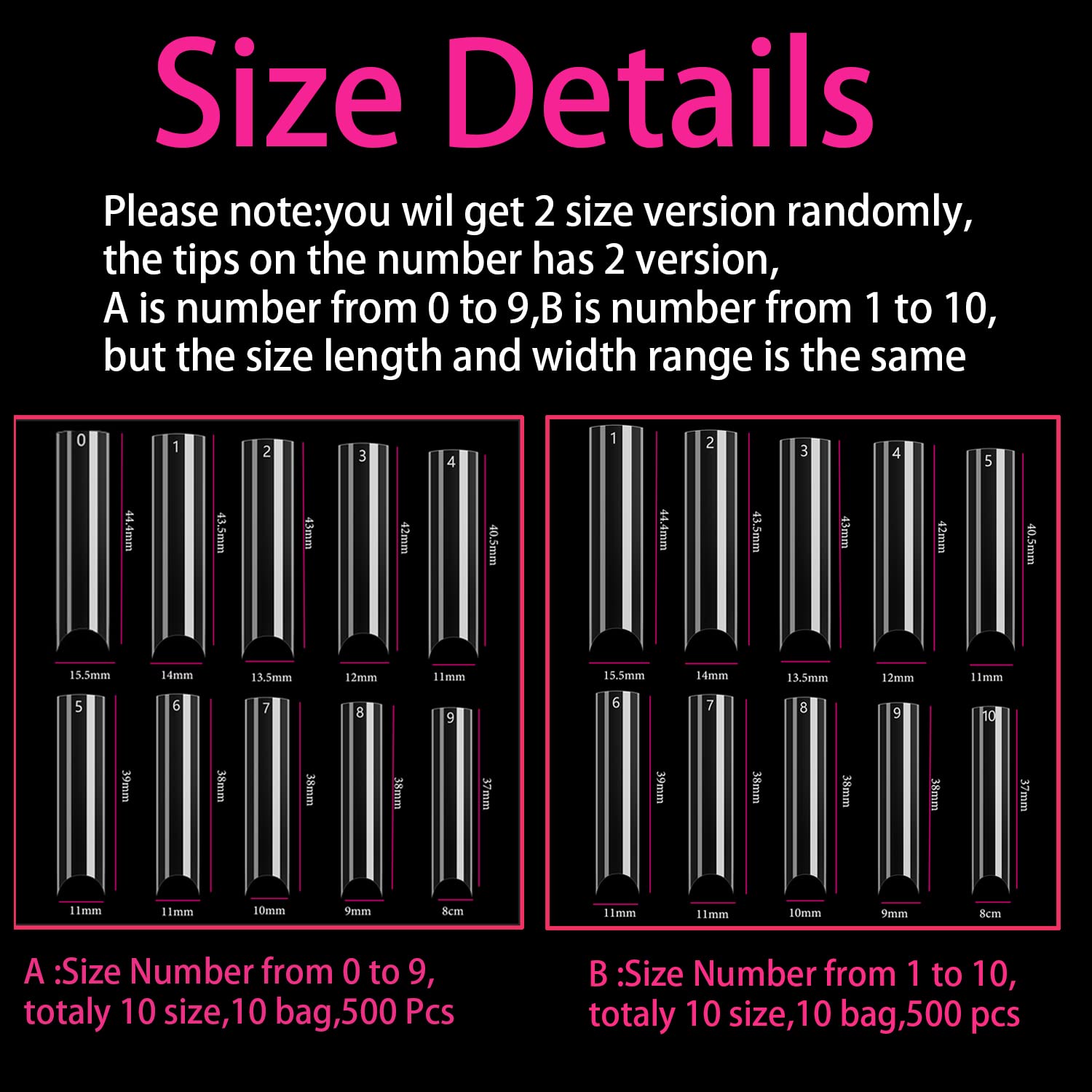 WOWITIS tips uñas diez tallas prenumeradas para un ajuste sencillo.