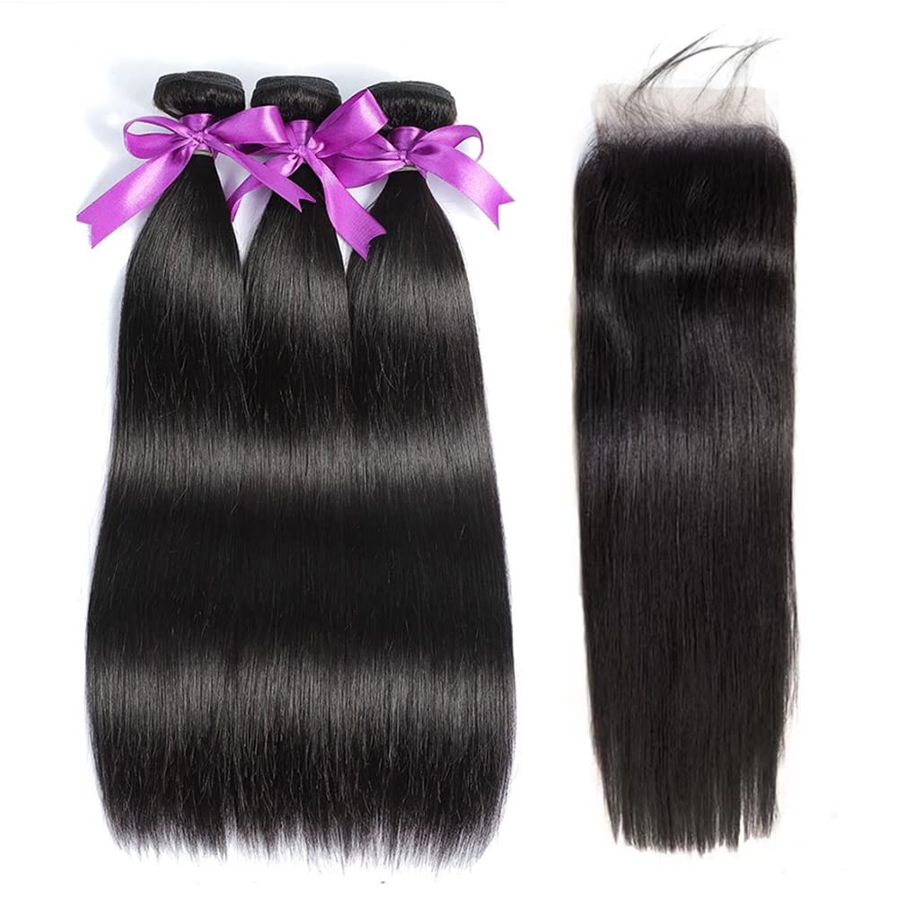 WOWQUEEN straight bundles closure 22 inch adds length and fullness.