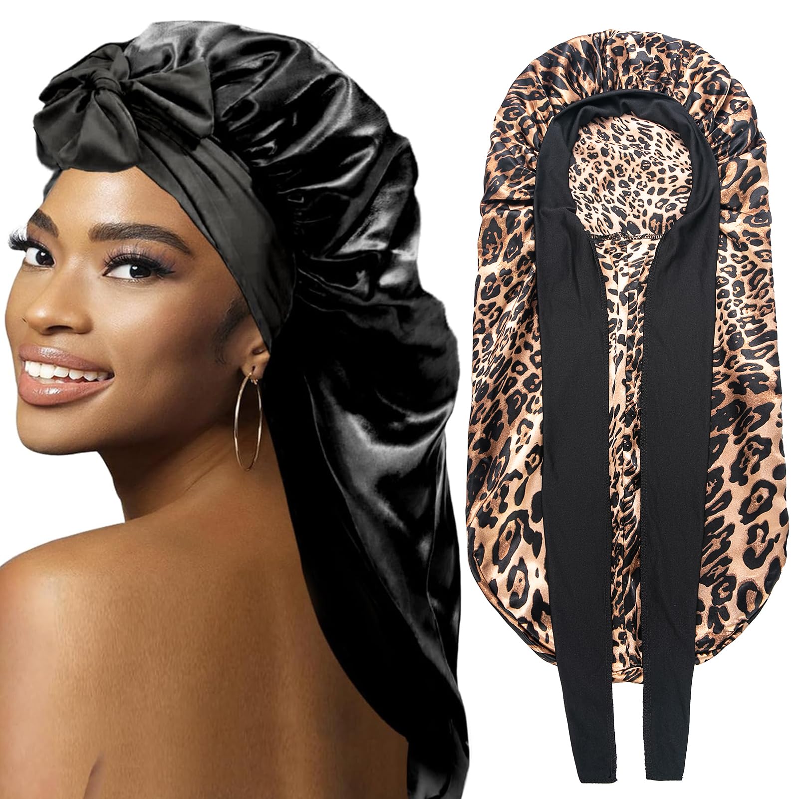 Gorro de satén WOZUTUNT para trenzas negro: protección nocturna para cabello