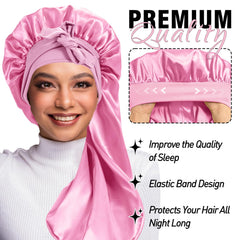 Bonete satinado Wozutunt, rosa, protege trenzas durante el sueño.