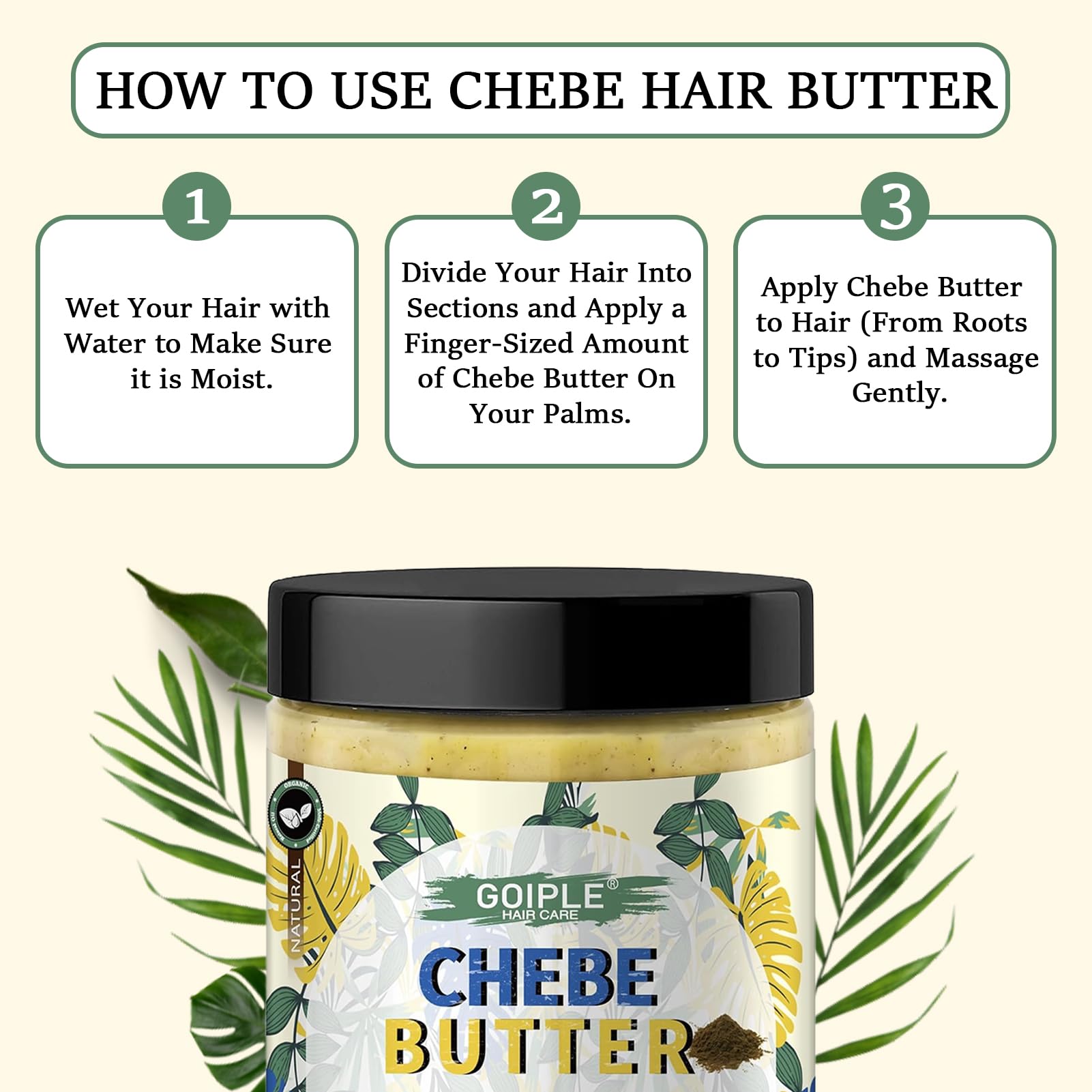 Smoothing WOZUTUNT Chebe Butter onto hair ends after treatment