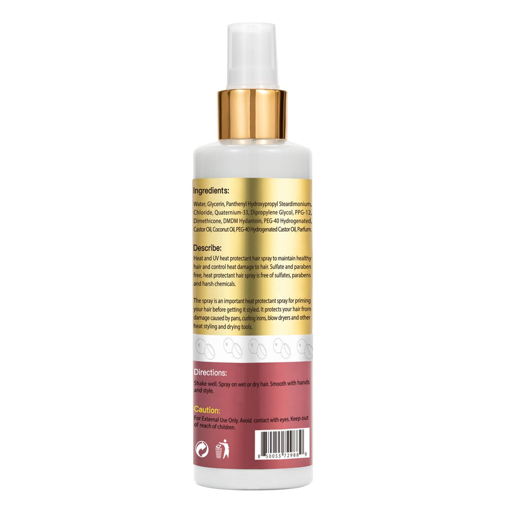 WOZUTUNT spray bottle with coconut oil protects hair from heat while adding moisture.