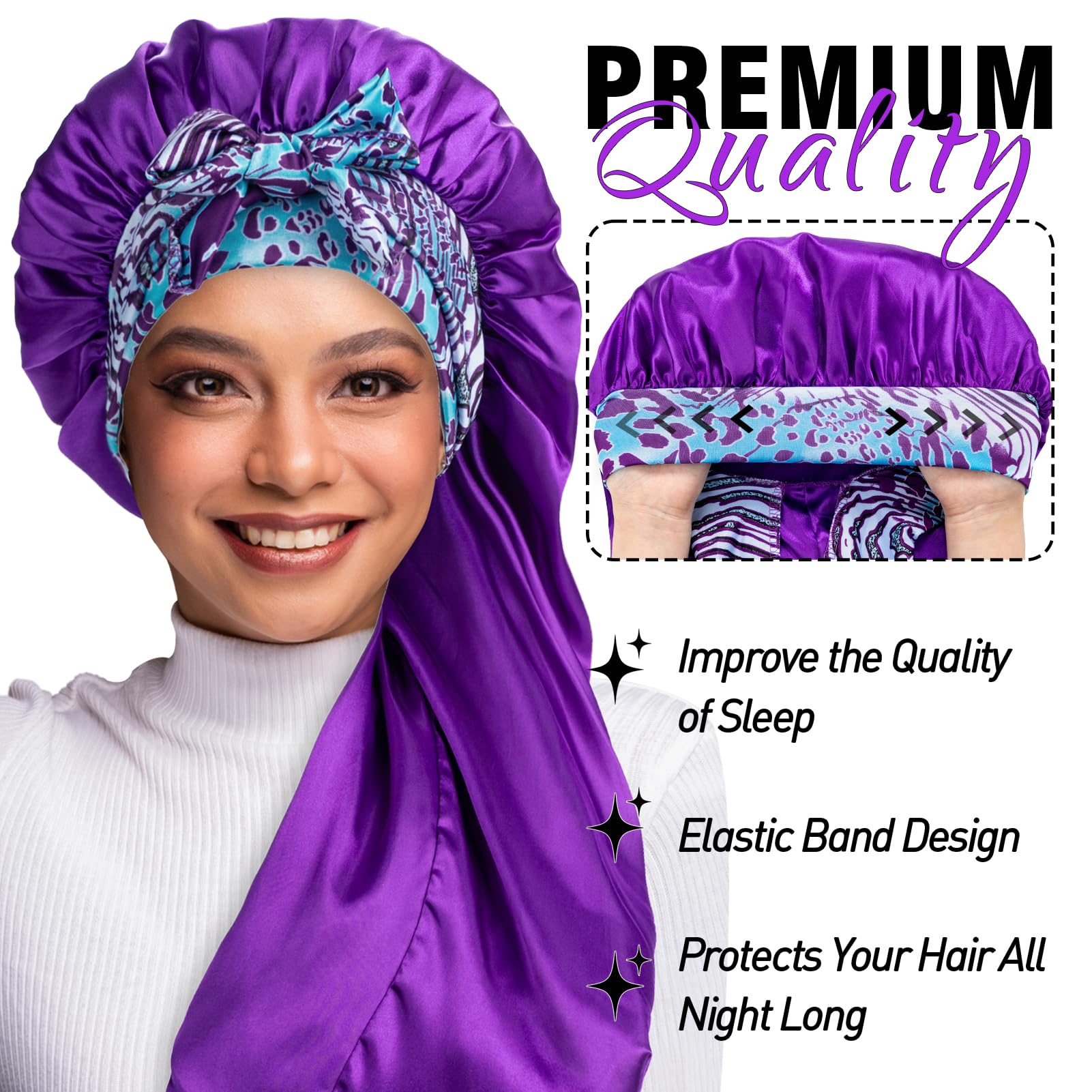 Gorro de satén para trenzas WOZUTUNT, extra largo y protector.