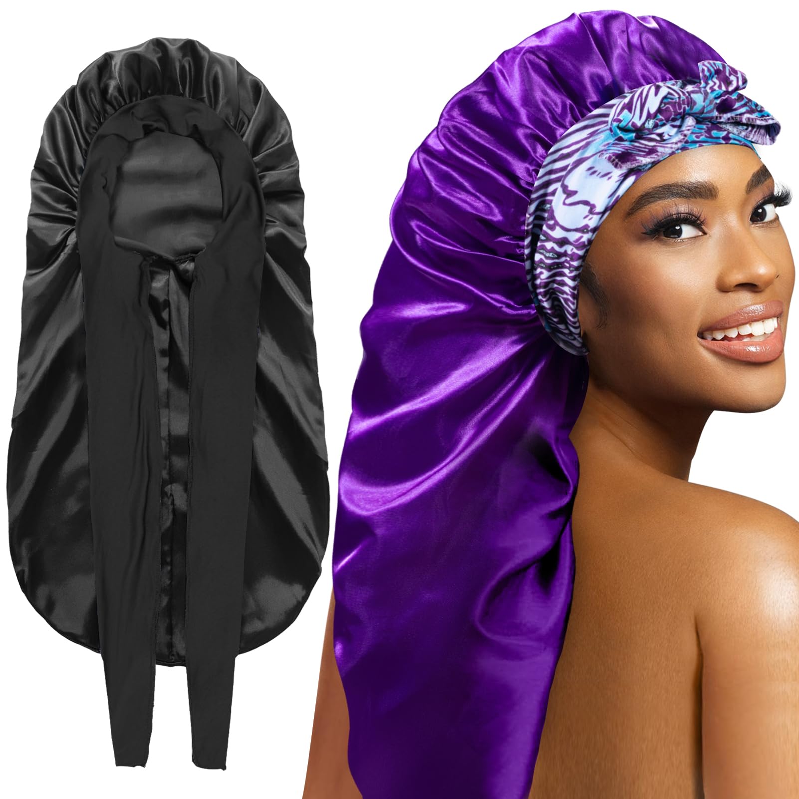 Gorro de satén WOZUTUNT para dormir, largo y suave para el cabello.