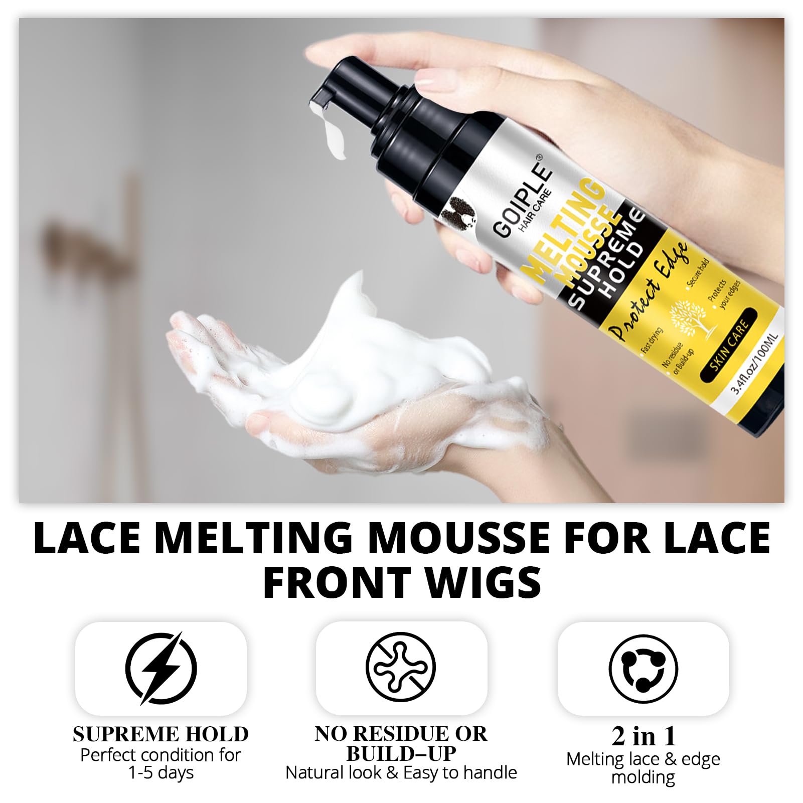 WOZUTUNT lace-melting-mousse spray for quick hold and scalp-friendly application