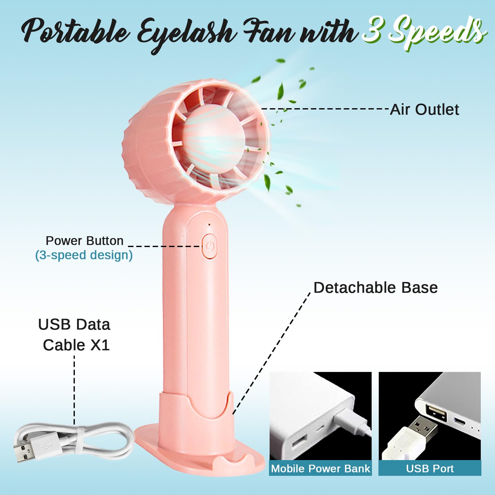 WOZUTUNT ventilador portátil USB, secado rápido para extensiones.