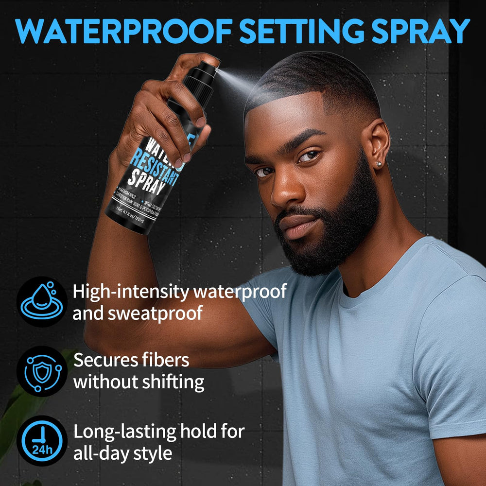 WOZUTUNT Waterproof hairline enhancer spray in action on damp weather.