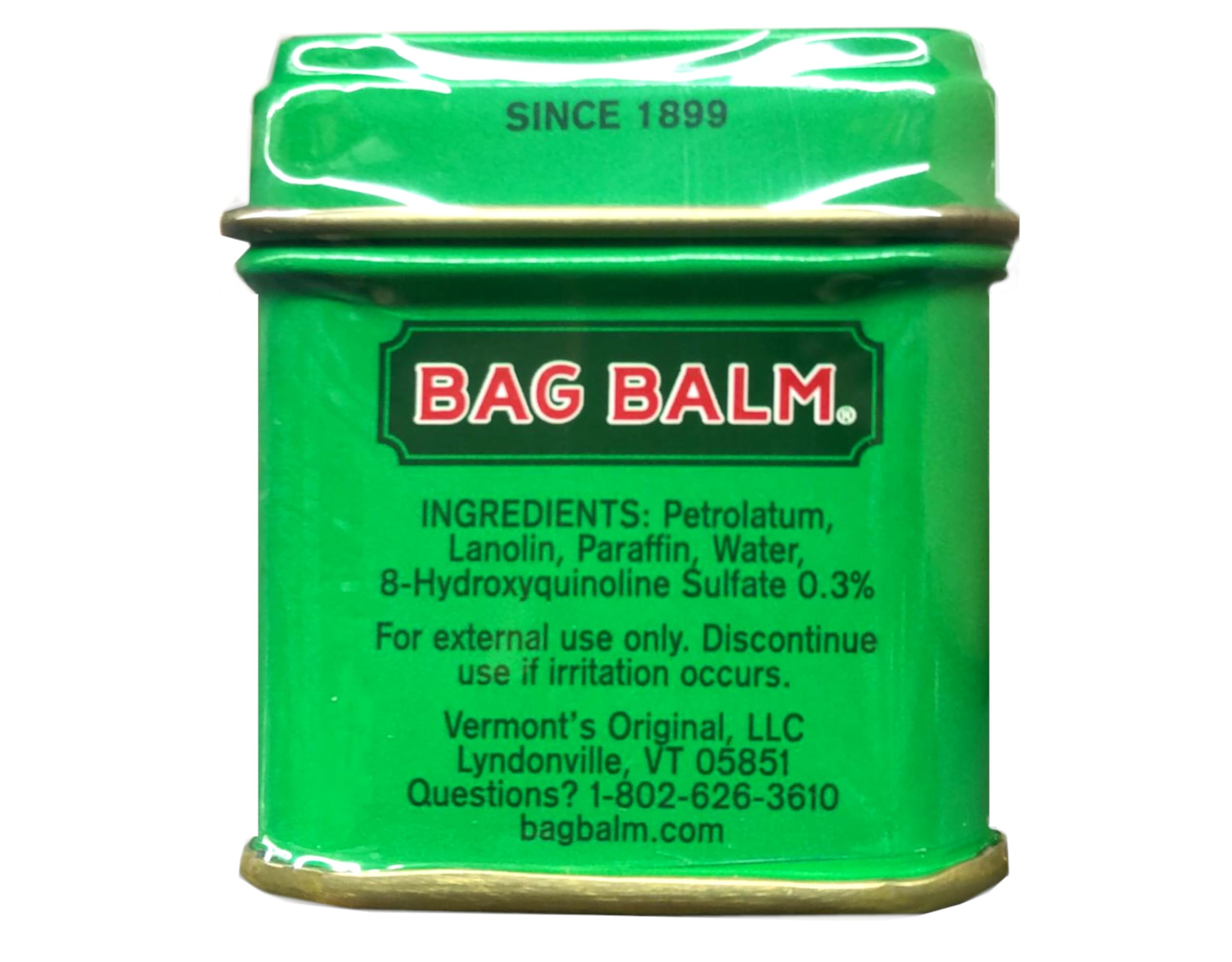 Close-up of the WPARHUS Bag Balm Lotion label on compact packaging.