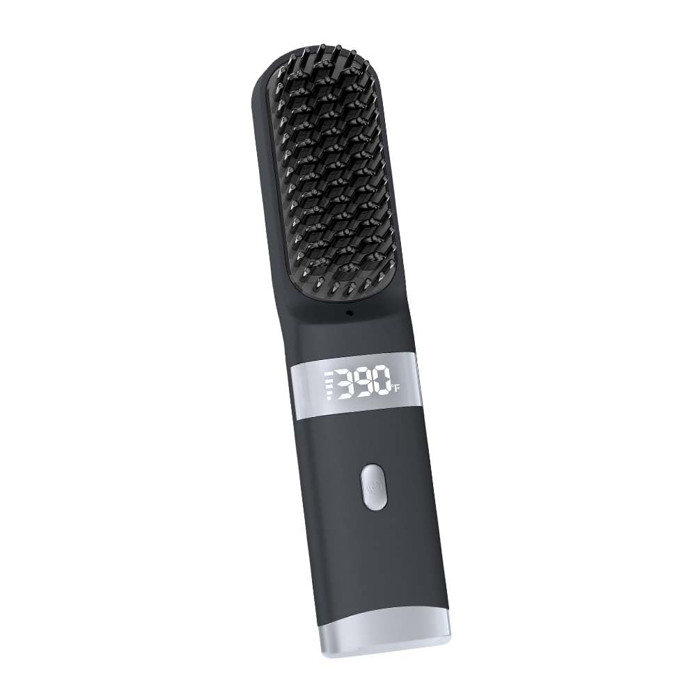 WPHIIHC cordless hair straightener brush with LCD display for precise heat control on the go