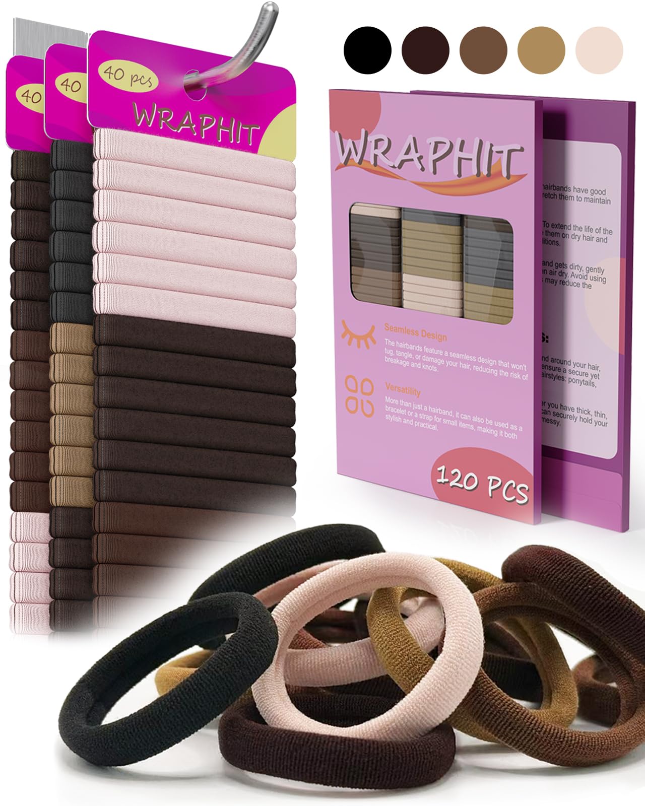 Wraphit 120pc hair ties No Damage bundle for secure, crease-free holds.
