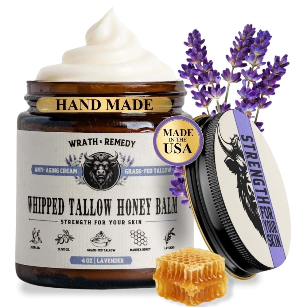 Wrath & Remedy Organic Beef Tallow Lavender whipped texture for face and body hydration.