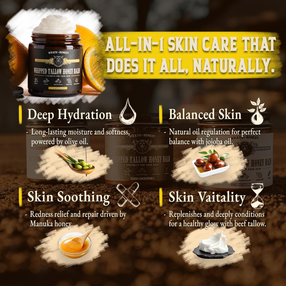 US-made farm-to-jar tallow balm by Wrath & Remedy shown in a neutral setting