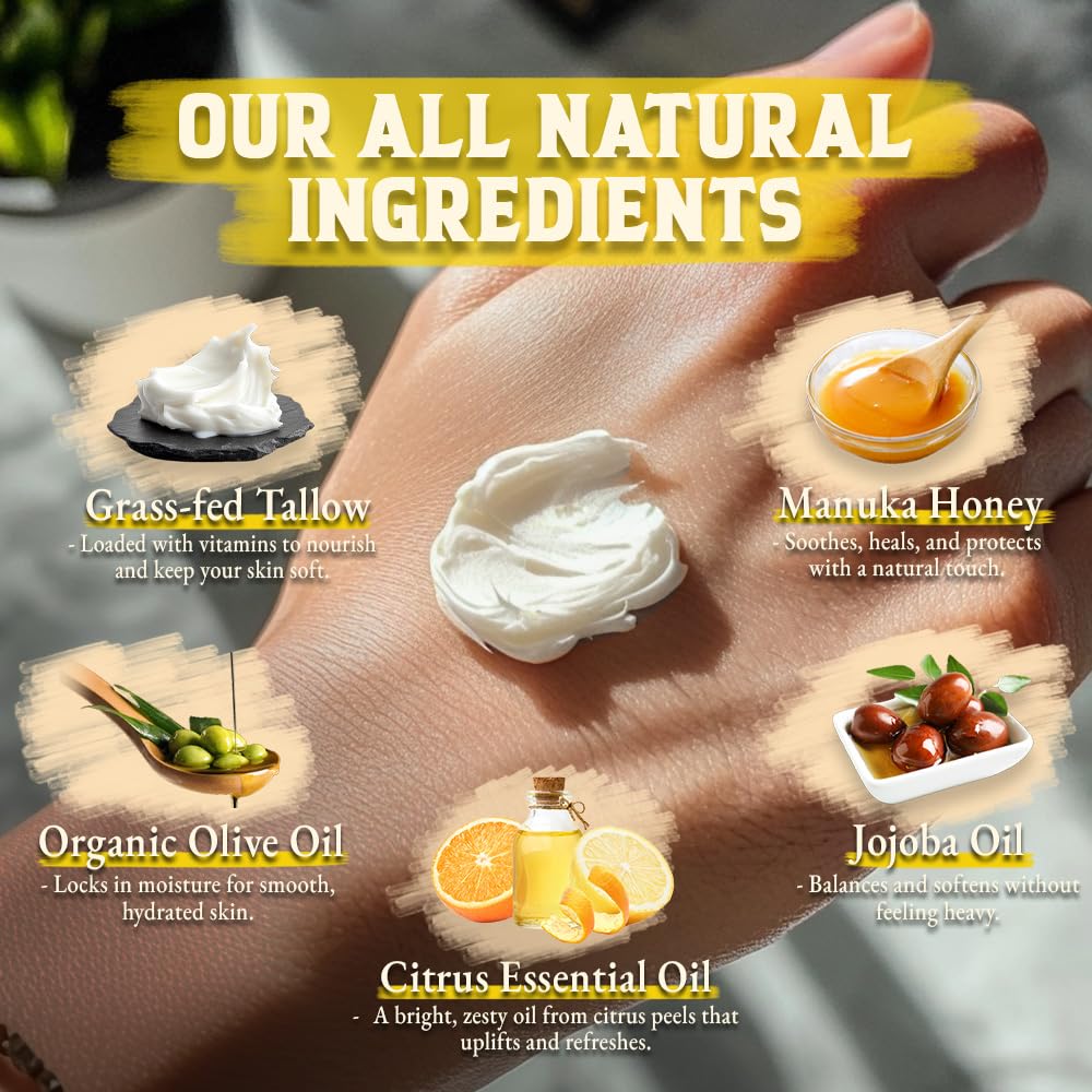Whipped tallow honey balm texture for easy face and body use by Wrath & Remedy