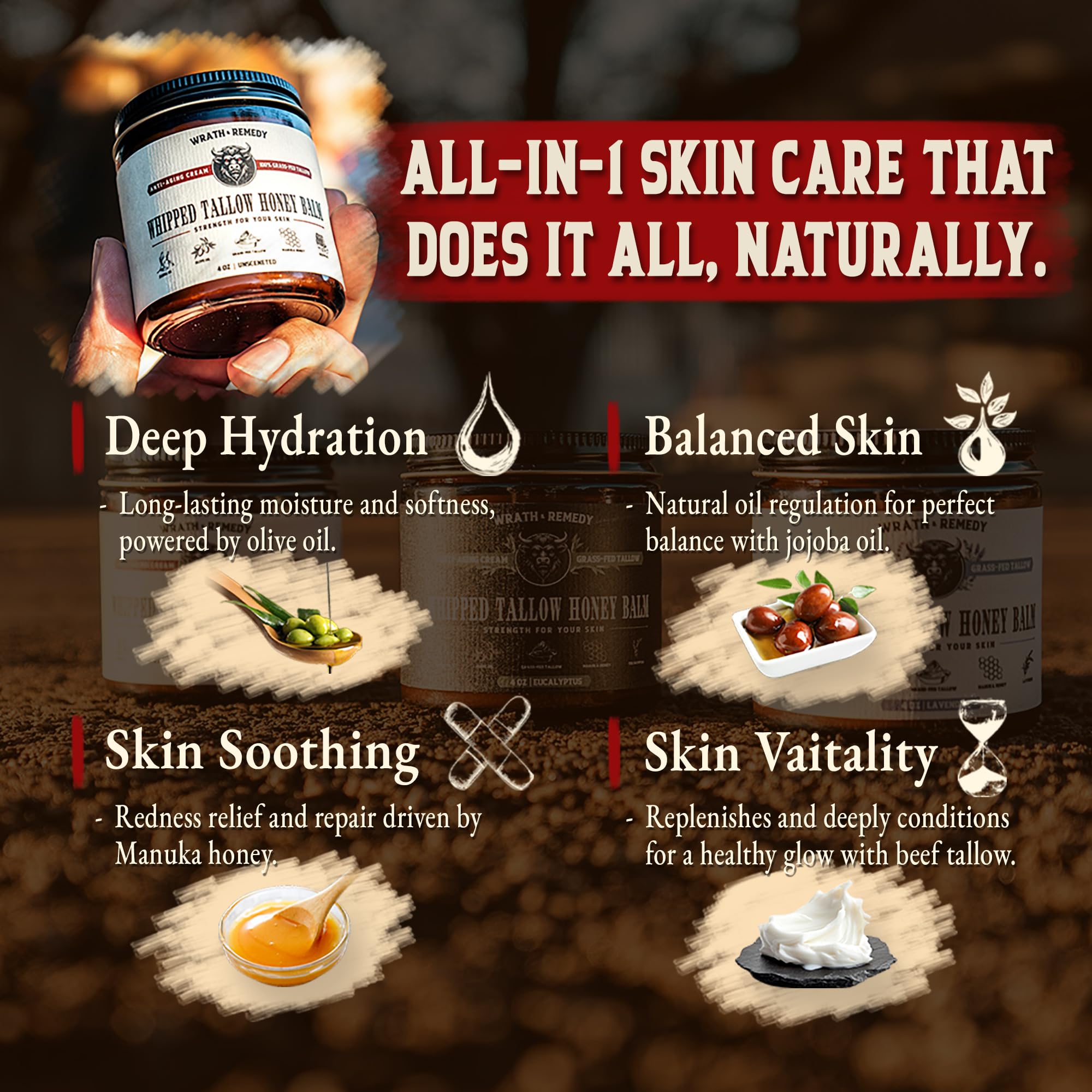 Wrath & Remedy whipped tallow honey texture close-up—silky skin after use.