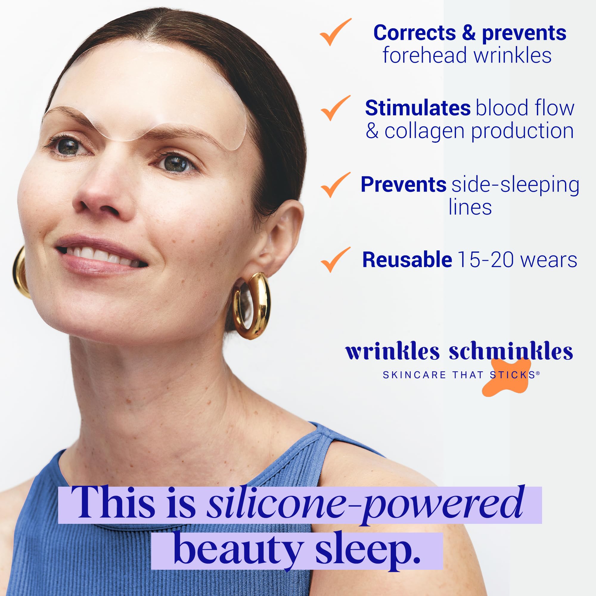 Wrinkles Schminkles transparent forehead patch worn discreetly on skin