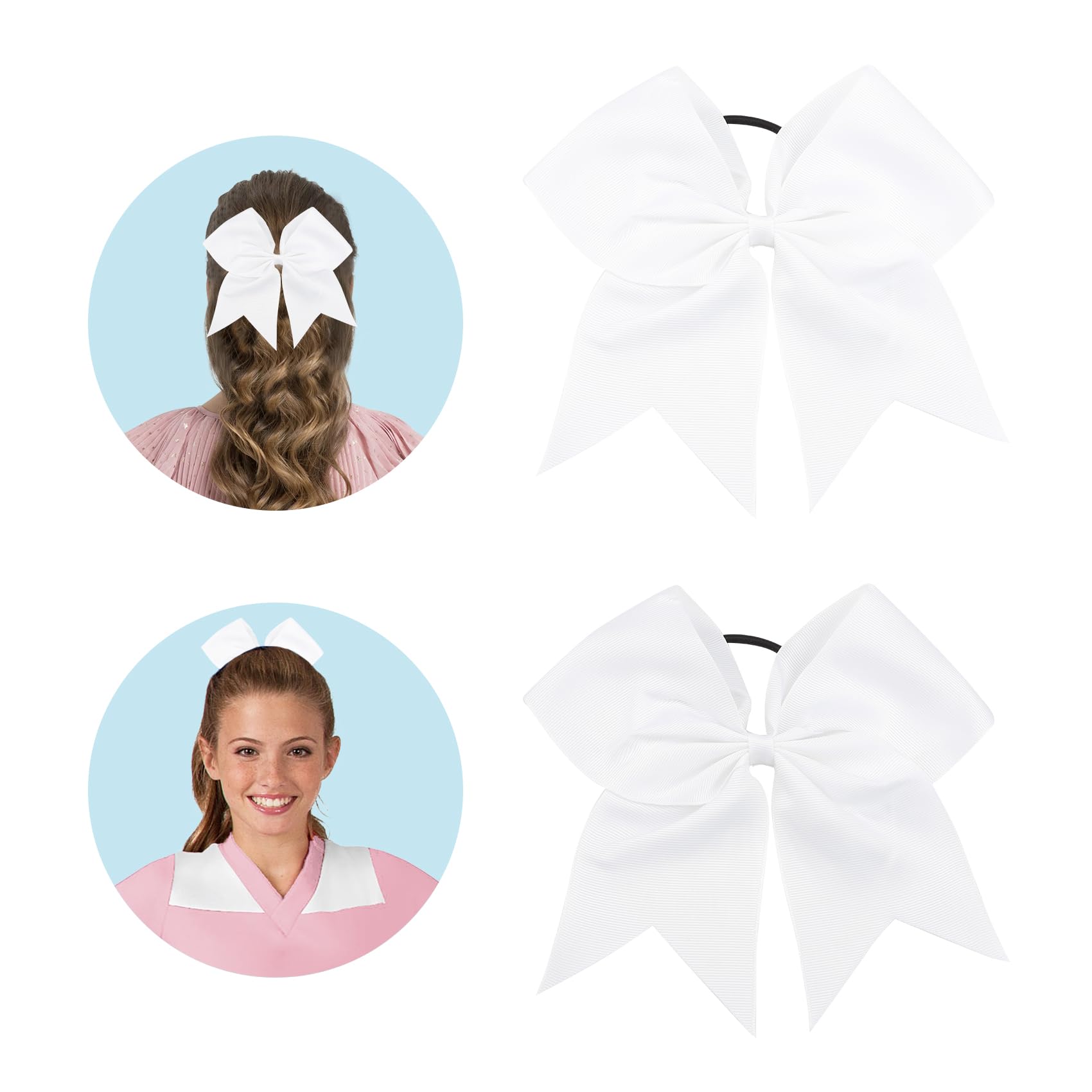 WRNZL Cheer Bows 8-inch white front view, durable for active cheer routines