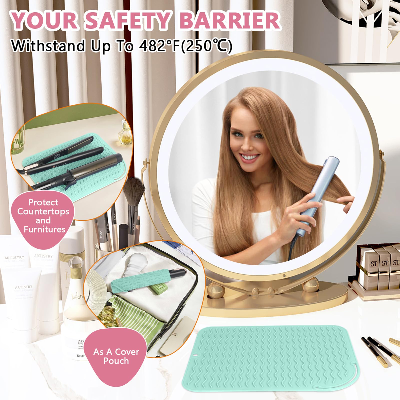 WRORUNER heat mat non-slip texture provides secure grip while styling.