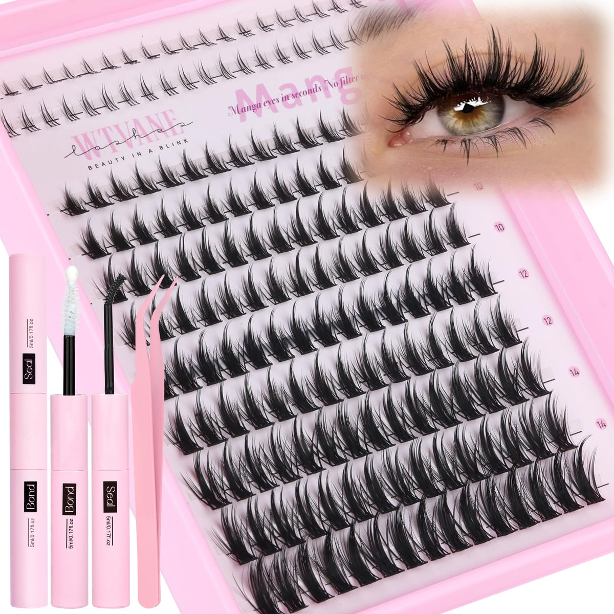 wtvane anime lash clusters kit front view for bold manga-inspired eyes and easy DIY glamour