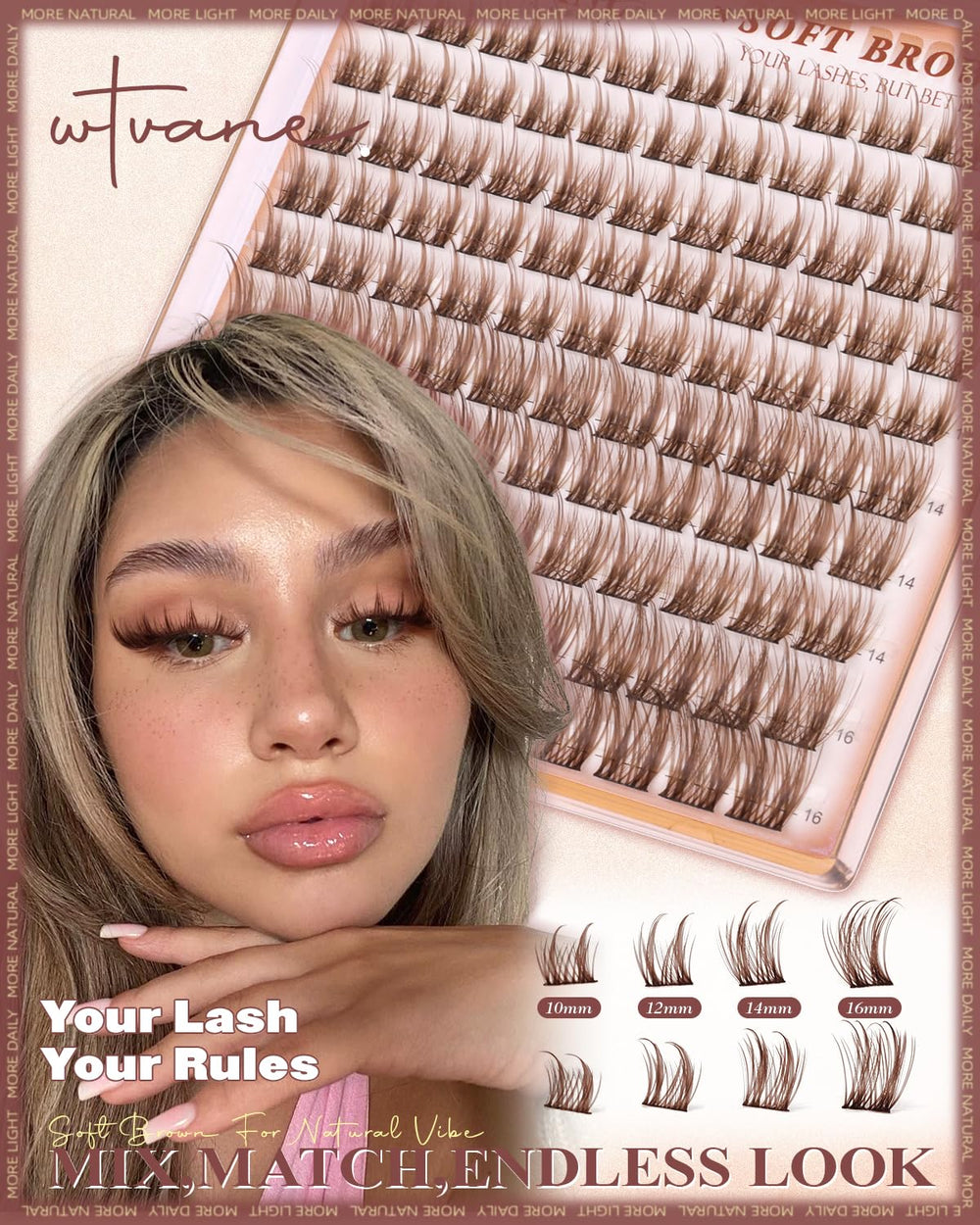 wtvane brown lash clusters dense pack 16mm for fuller look