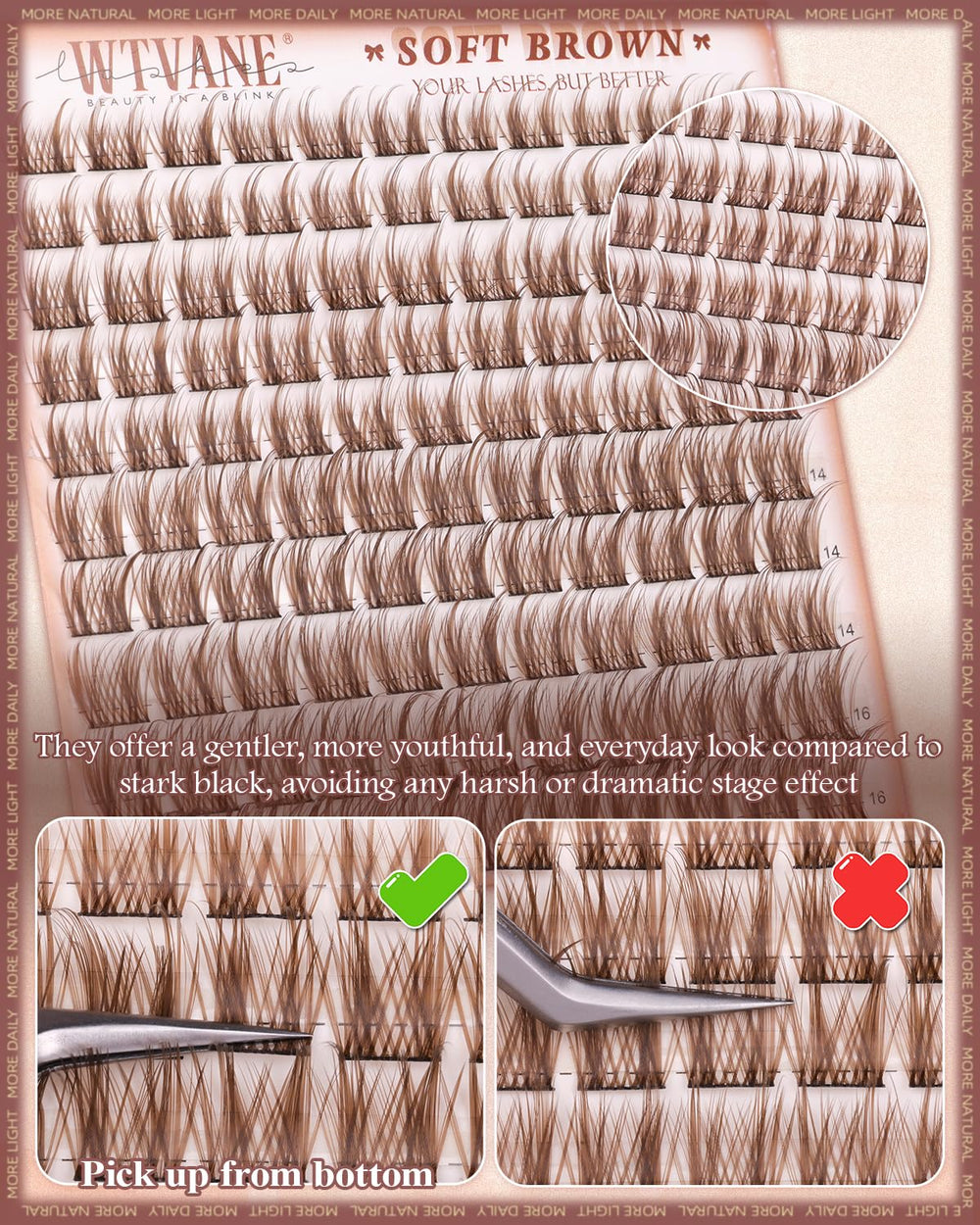 wtvane brown lash clusters eyelash extensions for gradual enhancement
