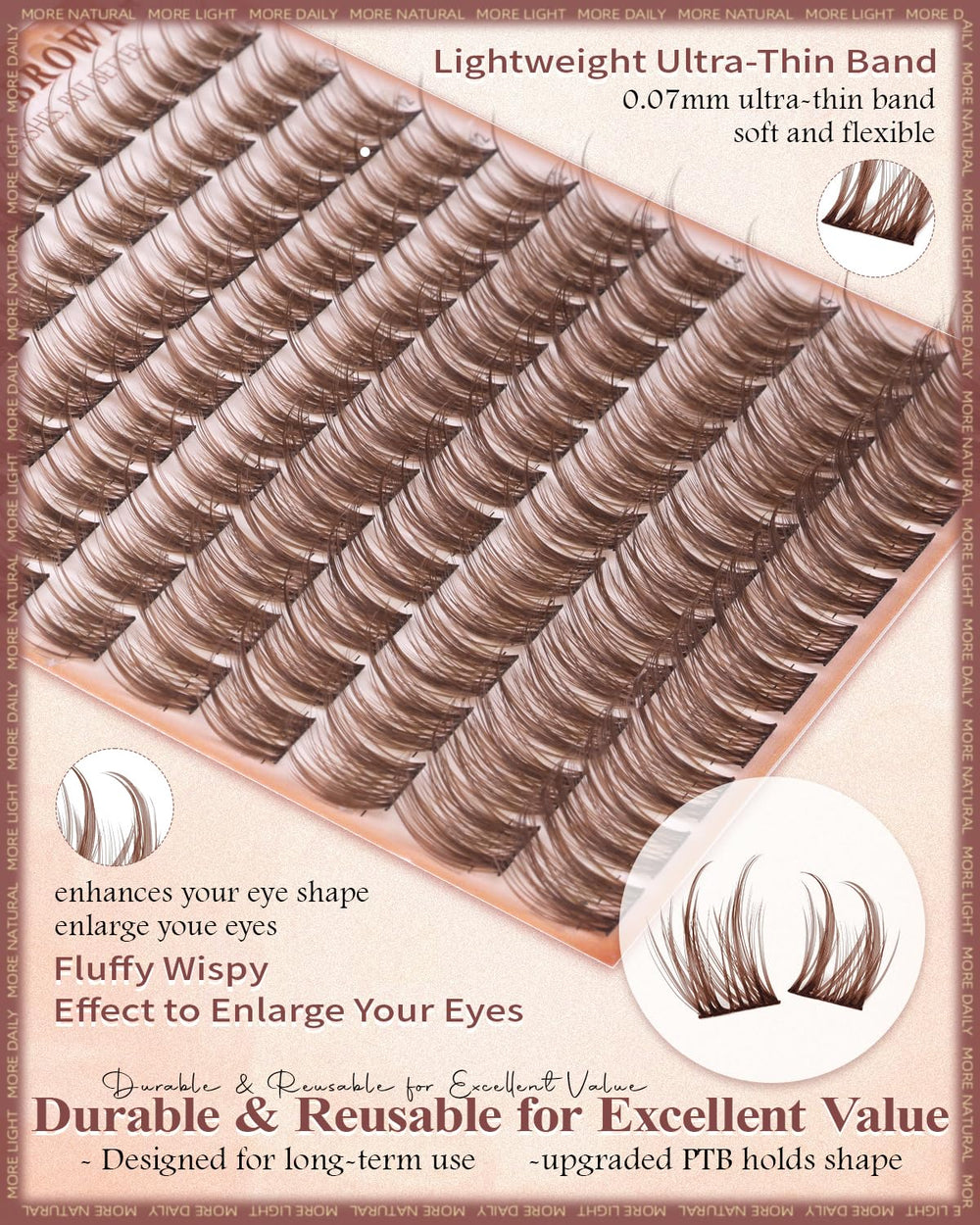 wtvane brown lash clusters light band extensions for all-day comfort