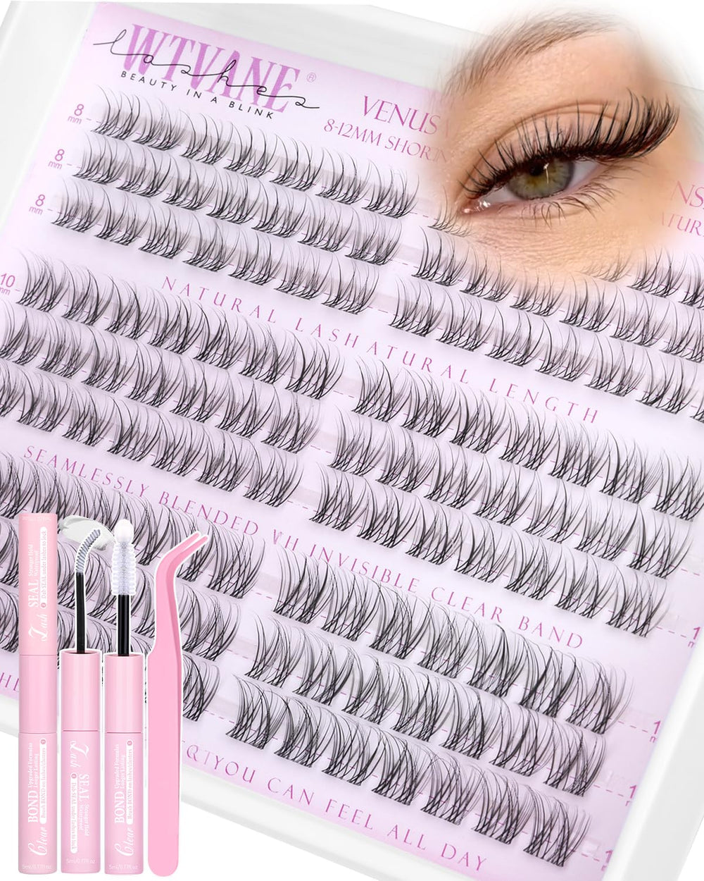 WTVANE lash clusters 8-12mm for a natural, daily-wear enhancement