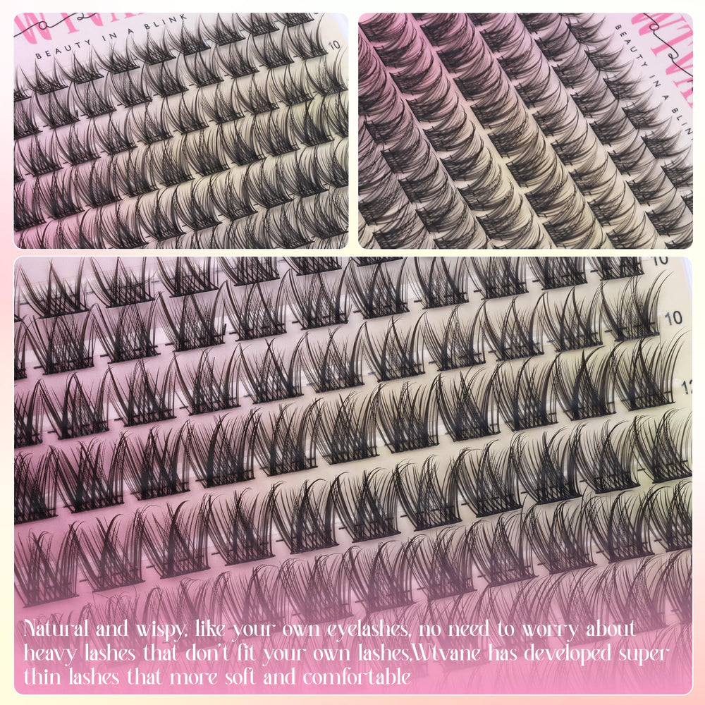 Wtvane Lash Clusters Kit length range 8 to 16 mm for versatile styling.
