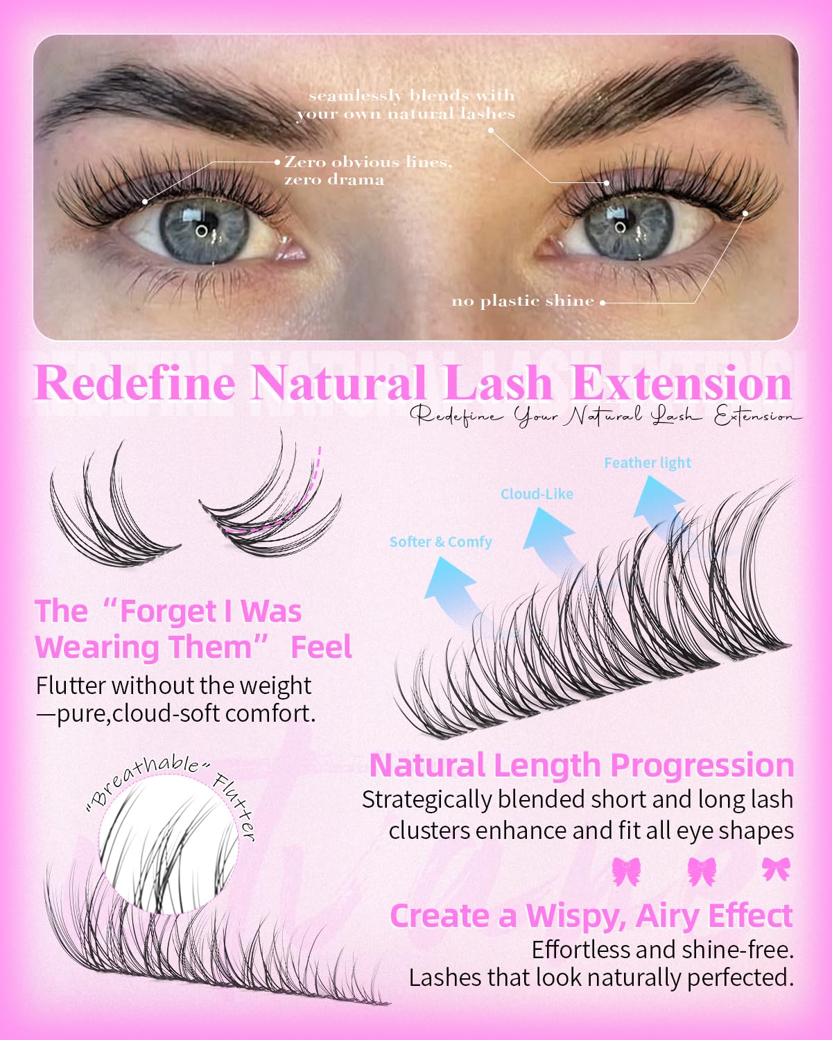 wtvane Lightweight lash clusters reduce eyelid pressure all day