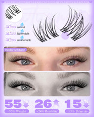 Wtvane Wispy Lash Clusters with invisible clear band blending with lashes.