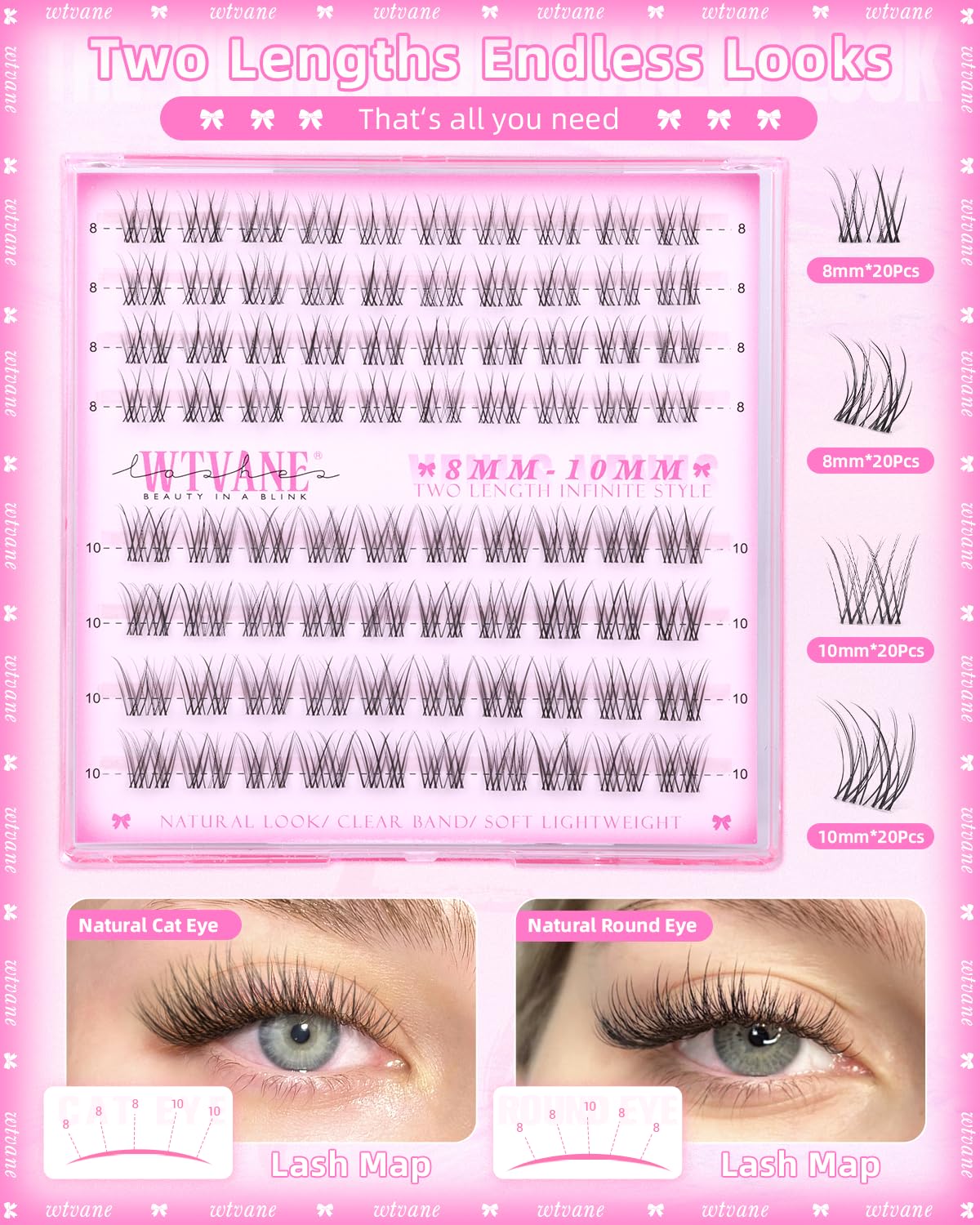 wtvane wispy lash clusters inner corner lift for subtle glow