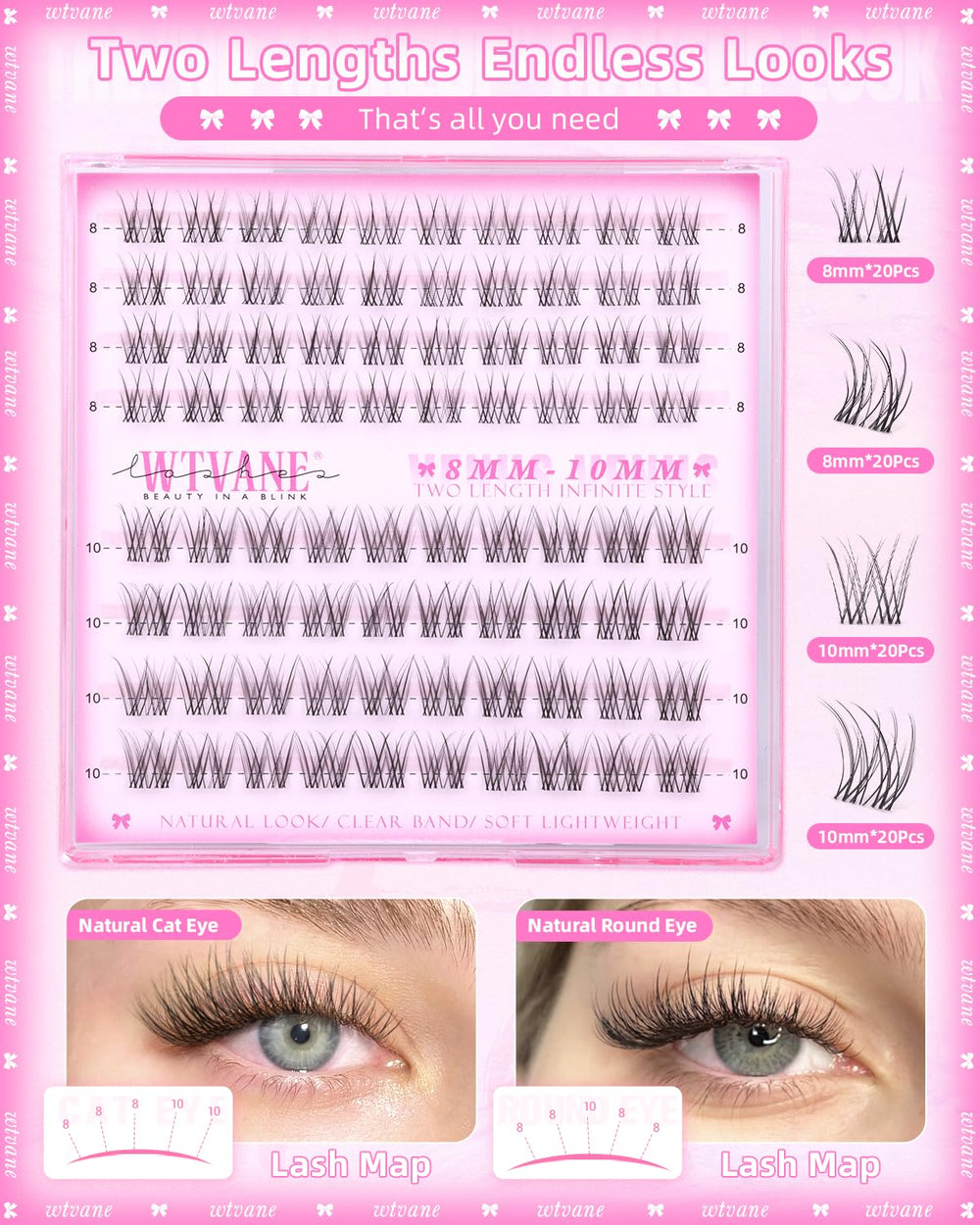 wtvane wispy lash clusters inner corner lift for subtle glow