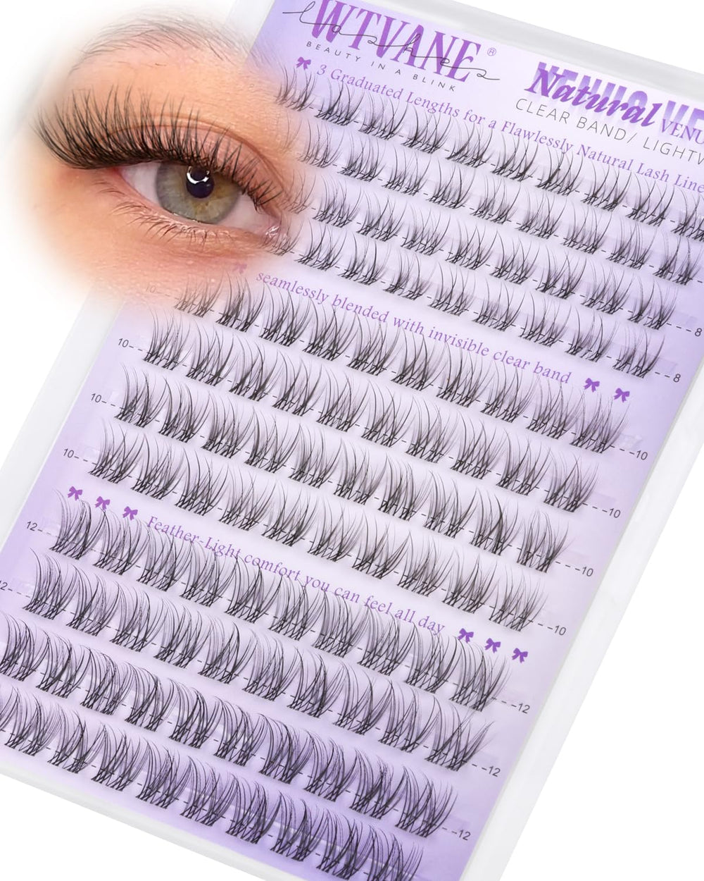 Wtvane Wispy Lash Clusters Venus Short pack showing natural, easy-to-apply look.