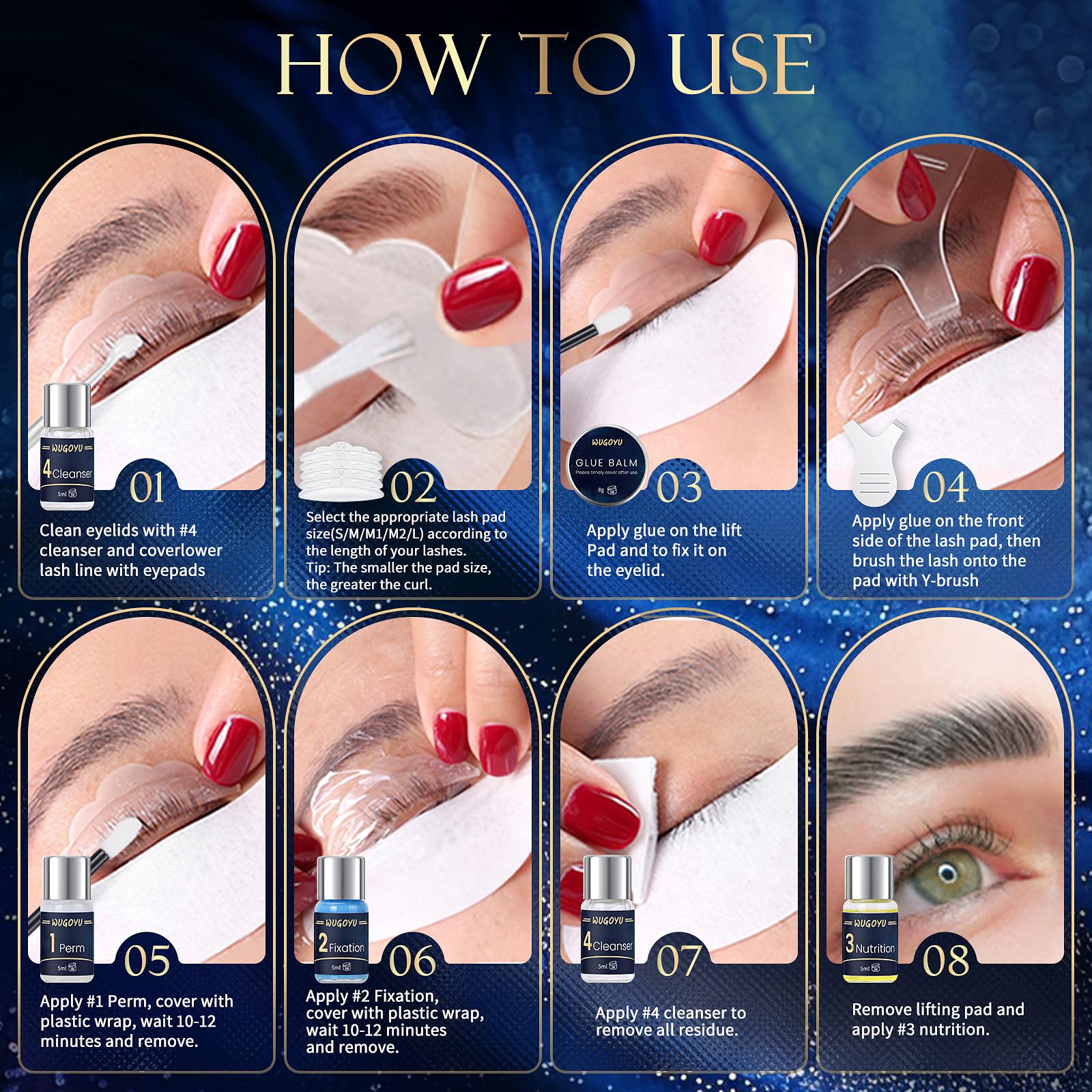 WUGOYU Brow Lamination Kit fixation lotion showcases long-lasting hold.