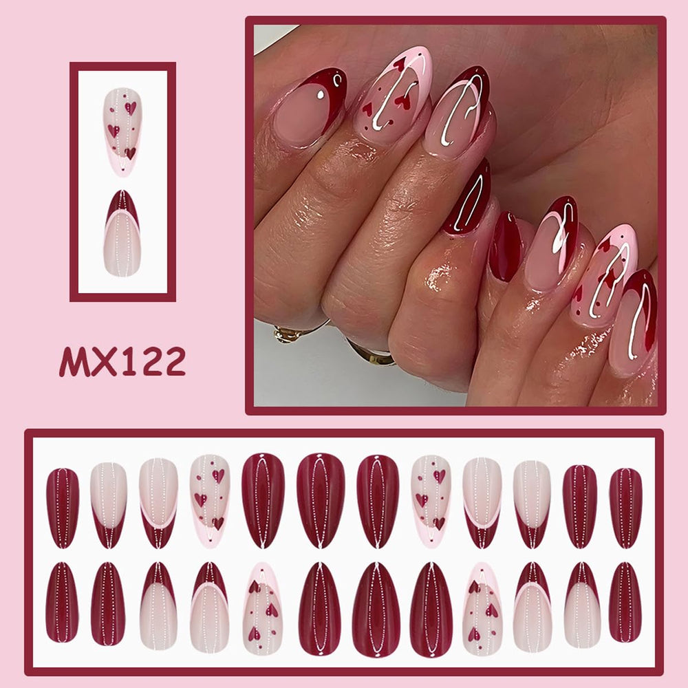 Uñas pegables WUHCIM con diseño de corazón rojo para ocasiones