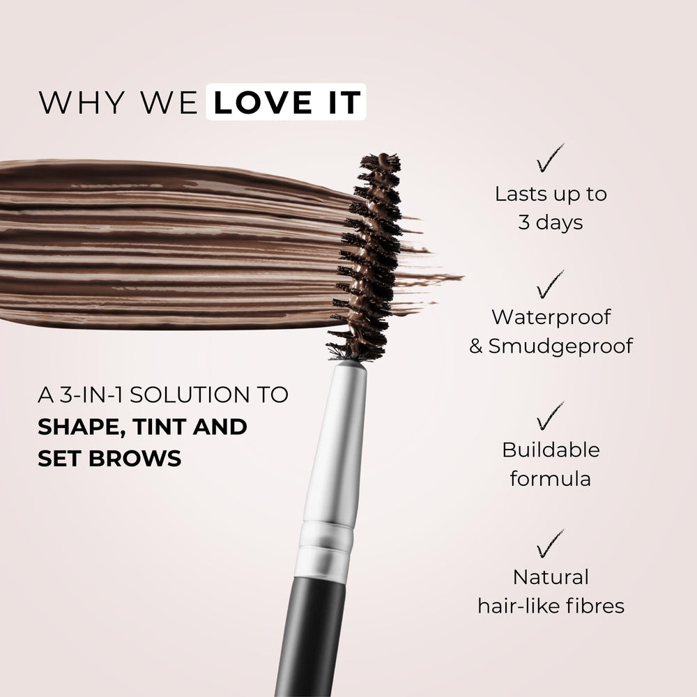 WUNDERBROW waterproof smudgeproof formula emphasizes all-day wear.