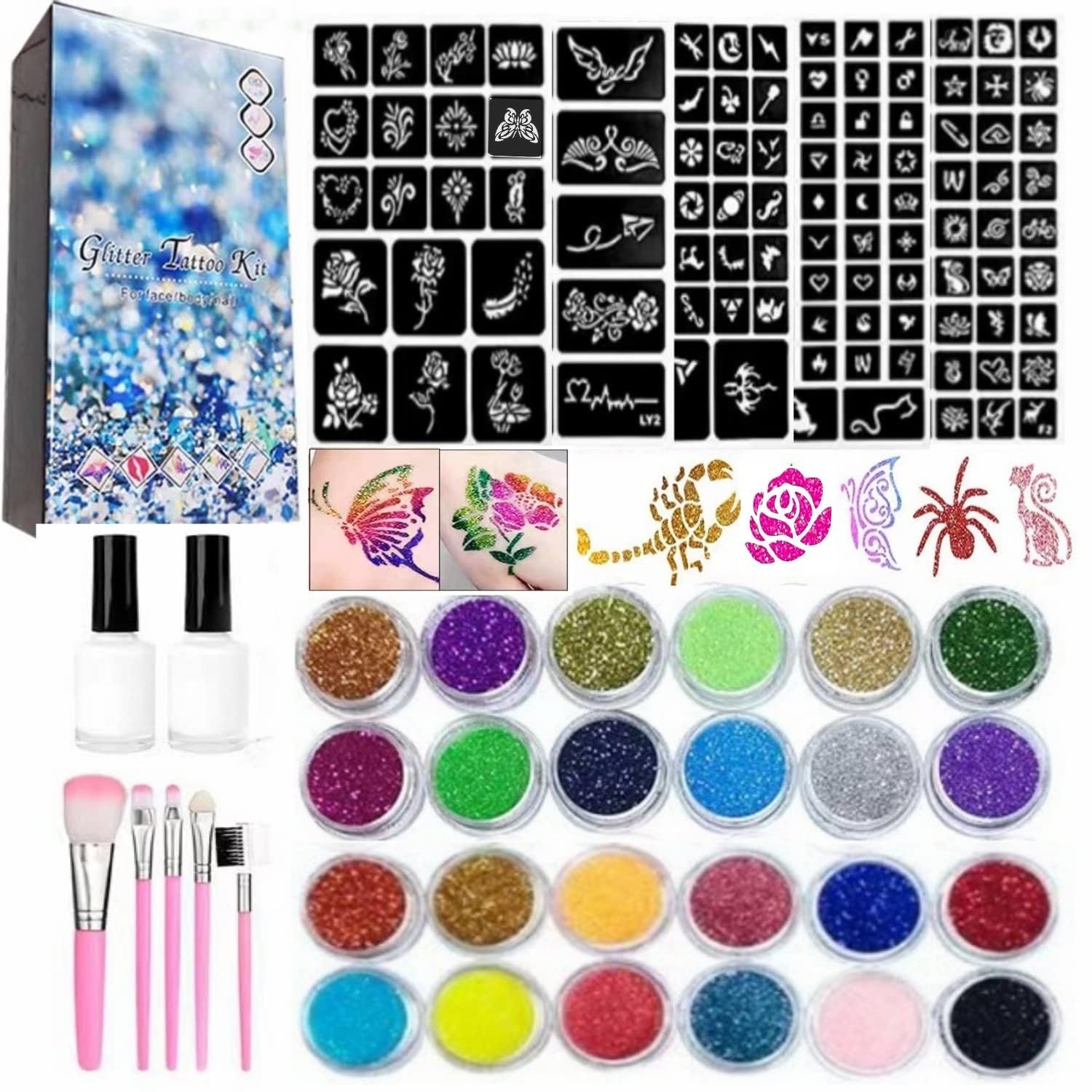Kit de tatuajes brillantes para niños de wxfhtda, conjunto completo y fácil de usar