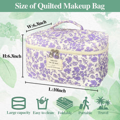 WYJ purple large quilted floral makeup bag closed zip for secure storage