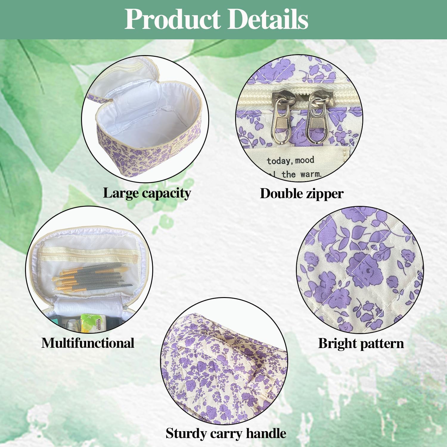 WYJ purple large quilted floral makeup bag cosmetics organizer in use