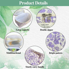 WYJ purple large quilted floral makeup bag cosmetics organizer in use