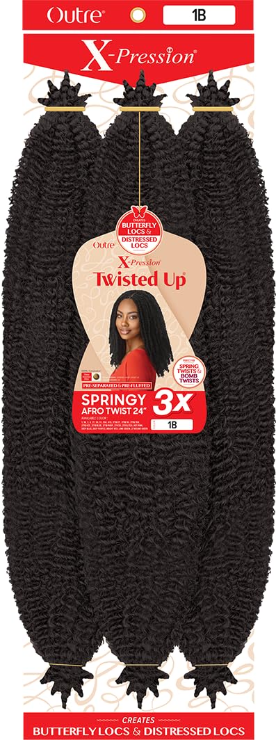X-pression Twisted Up 3X Springy Afro Twist 24in pack for easy, salon-free protective styling.