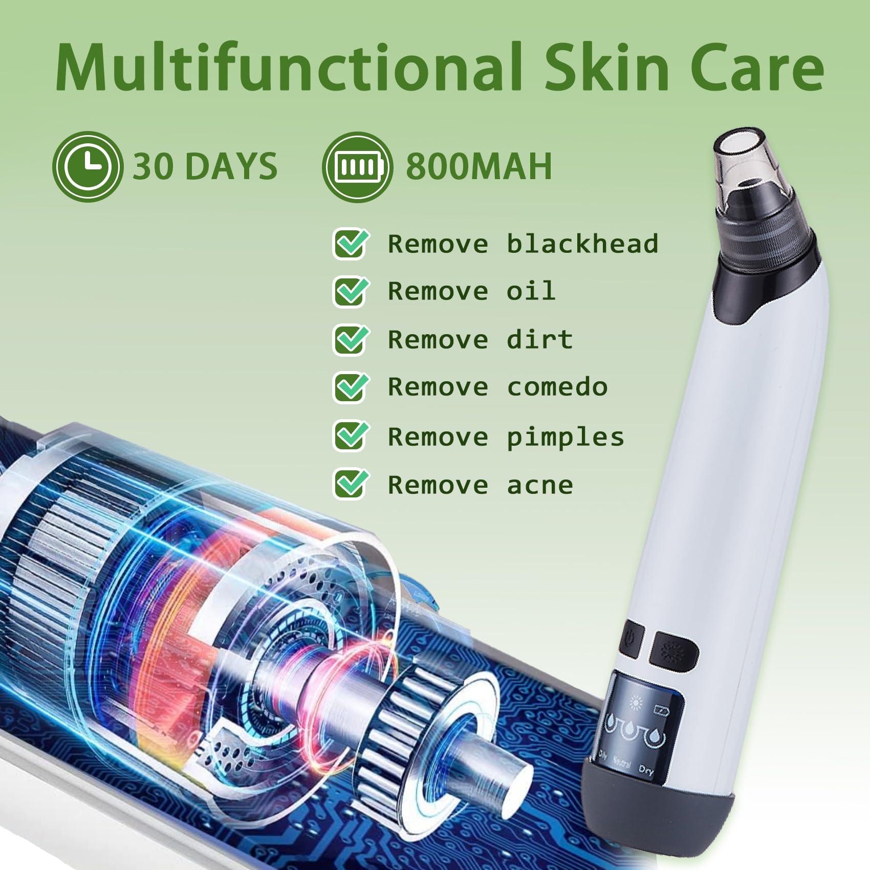 Xamoca Blackhead Remover Vacuum LED display shows suction levels