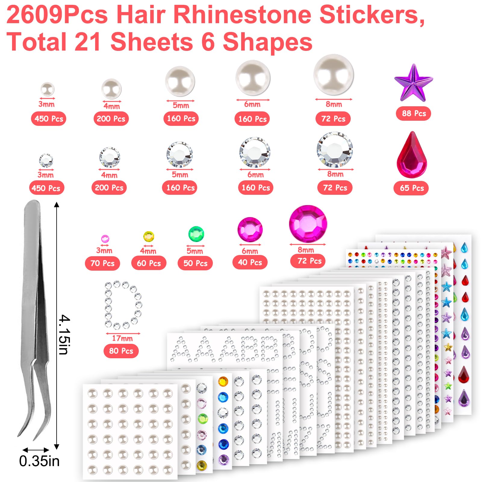 XANGNIER Cristales claros para cabello en cinco tamaños