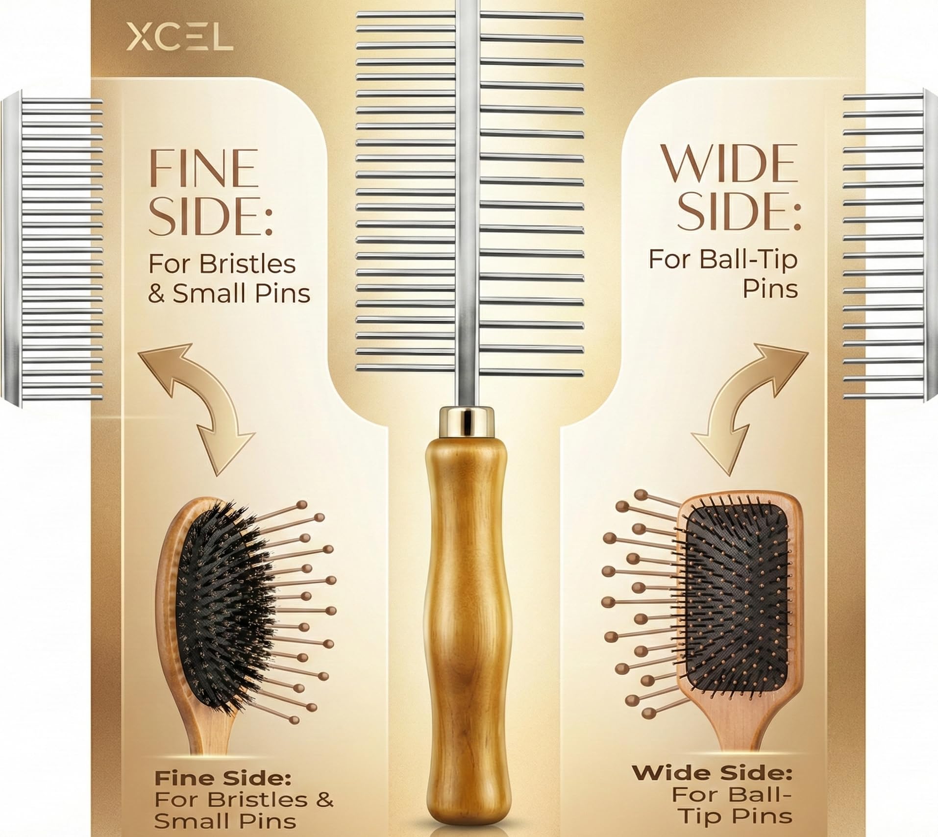 XCEL cleaner tool targeting boar bristle brushes for gentle cleaning