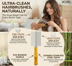 XCEL cleaner tool cleans cushion brushes to lift trapped debris