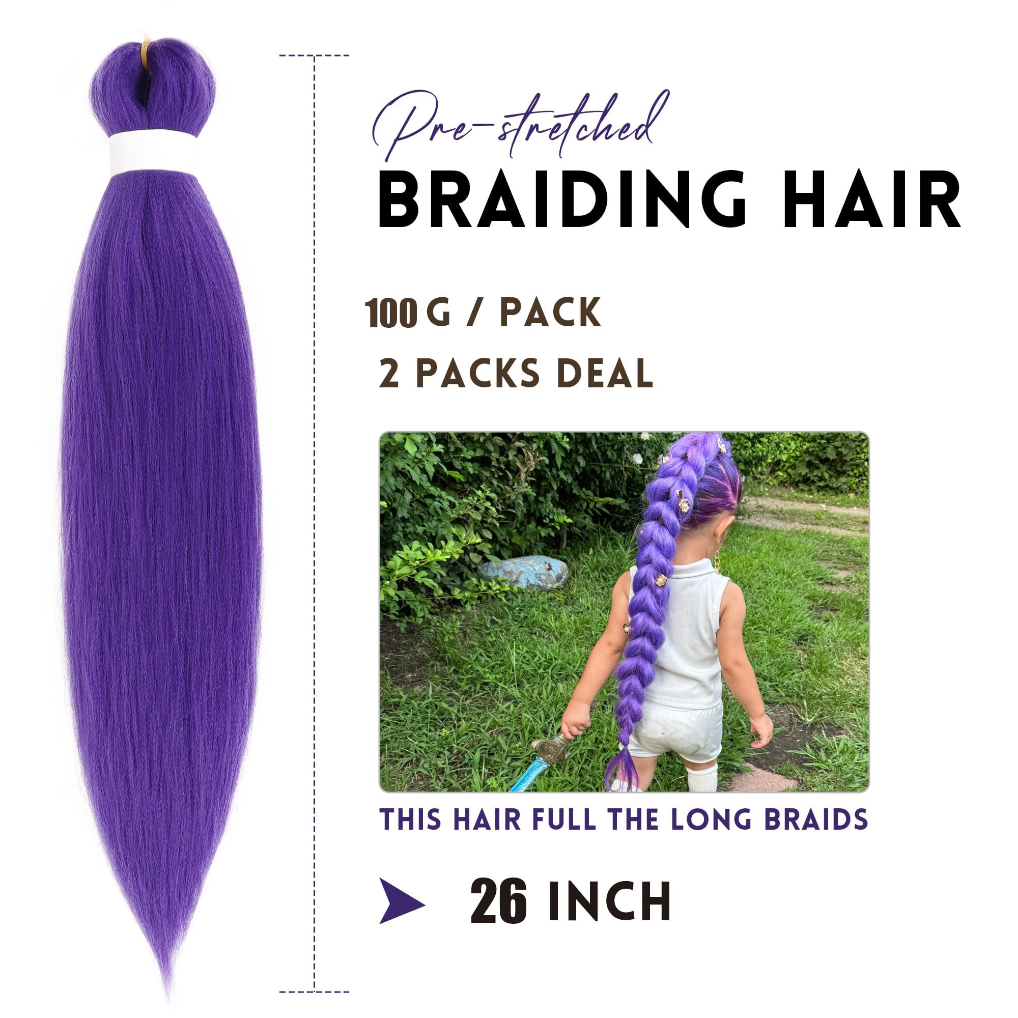 Xcrayto long purple braiding hair close-up shows smooth fibers.
